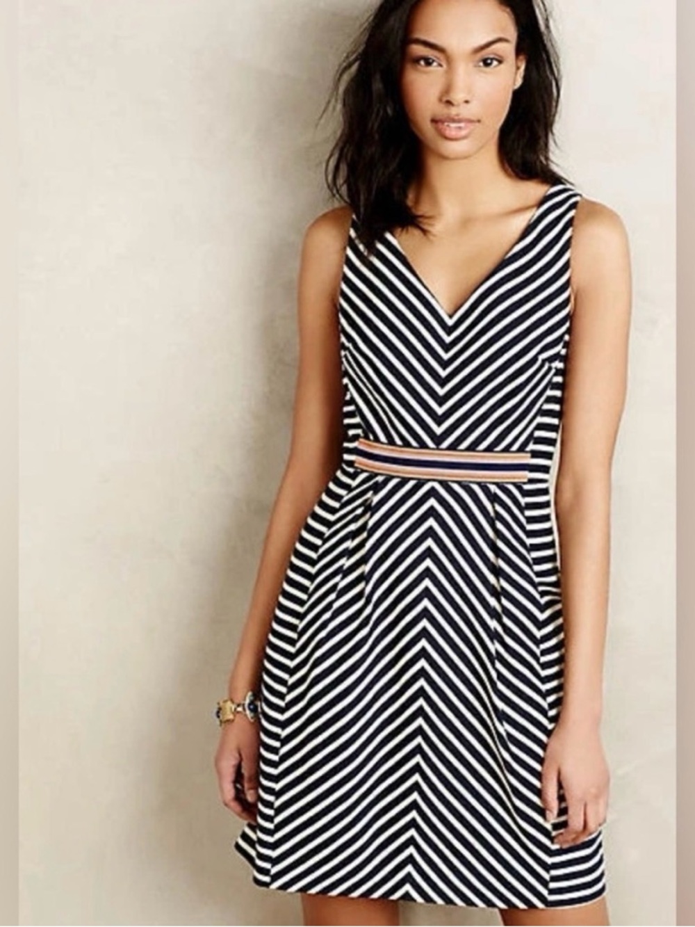 Anthropologie Maeve Nautical Striped A-Lind Dress